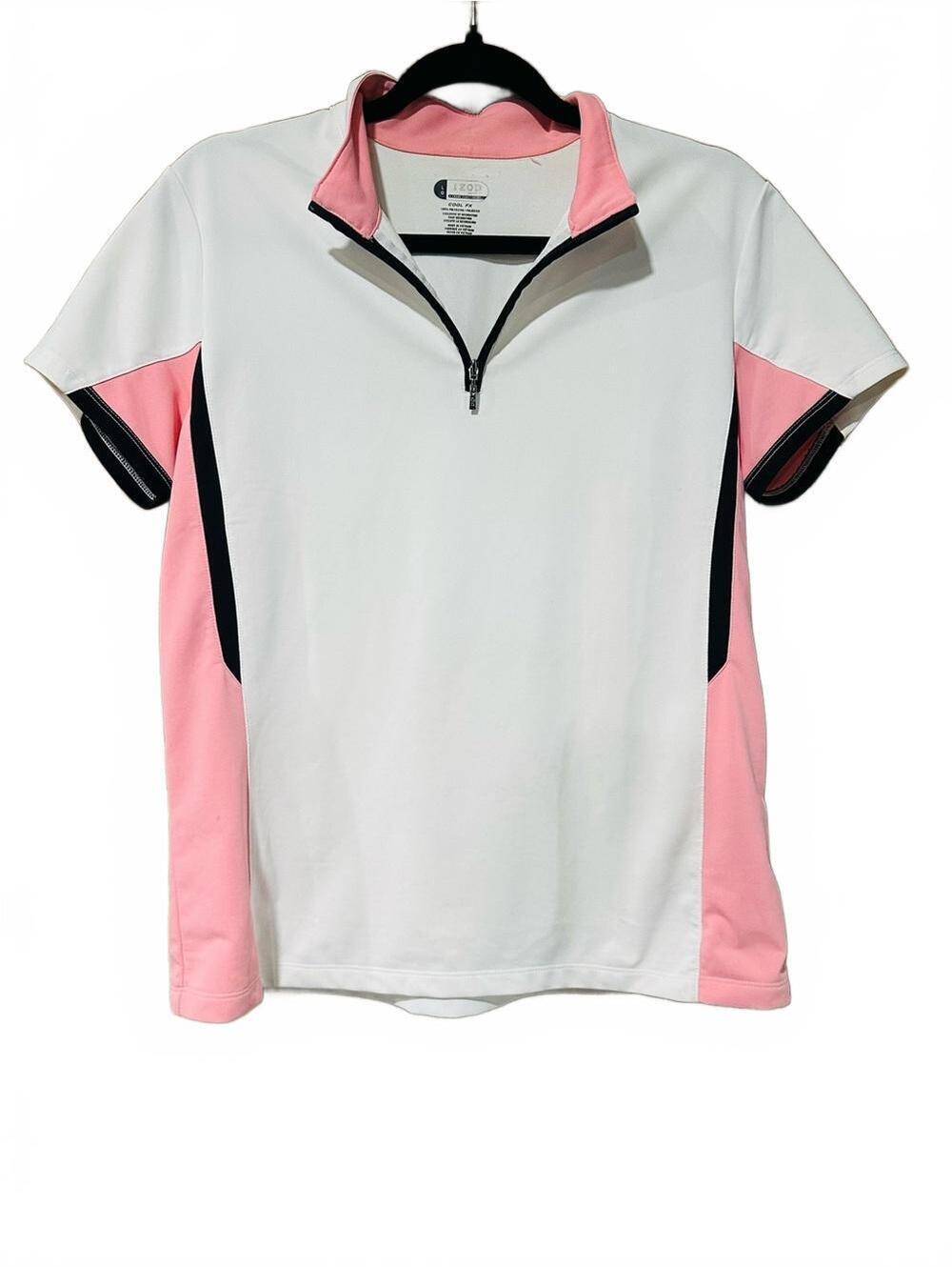 Izod White & Pink Sport Quarter-Zip golf Top